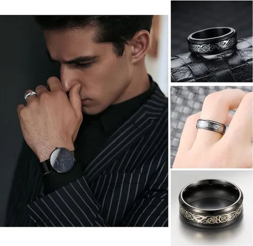 Vista 3 de yfstyle 4 anillos lisos para hombres, anillos de acero inoxidable para hombres, anillos de boda, anillos giratorios geniales para hombres, juego