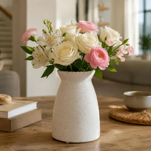 Vista 6 de hjn Florero de Flores Blanco - Florero de cerámica para decoración, jarrón blanco para flores, jarrones modernos para sala de estar/acentos