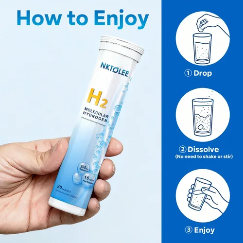Vista 6 de Tabletas de agua de hidrógeno - Tableta de hidrógeno molecular de 16 PPM - 200 mg de magnesio - Tabletas de hidrógeno de disolución rápida para agua