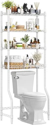 Vista 12 de Simple Trending Estante de almacenamiento sobre el inodoro, estante organizador de baño de metal de 3 niveles con soporte para papel y 3 ganchos