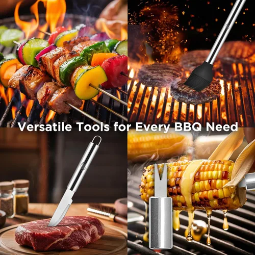 Vista 6 de Kaluns - Accesorios para parrilla, regalos para papá para el día del padre, juego de parrilla de acero inoxidable resistente, accesorios