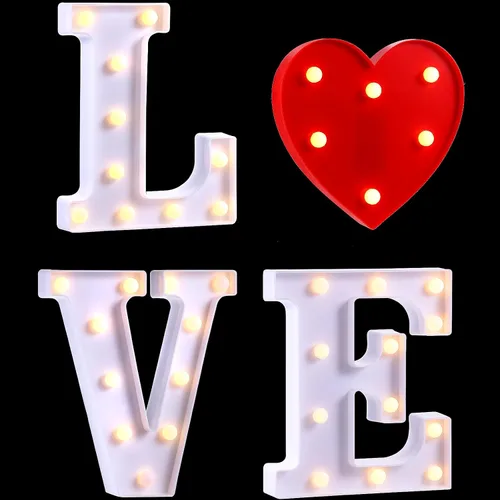 Vista 8 de 4 letras iluminadas con luces de San Valentín, alfabeto con luces LED, corazón romántico para San Valentín, aniversario, boda, compromiso, Blanco