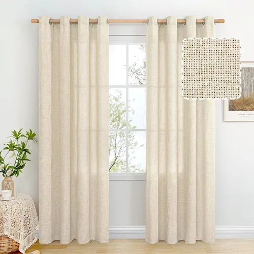 Vista 128 de BGment Cortinas de Lino Beige de 63 Pulgadas de Largo 2 Paneles - Tratamientos para Ventanas con Textura de Arpillera Filtrantes de Luz Cortinas