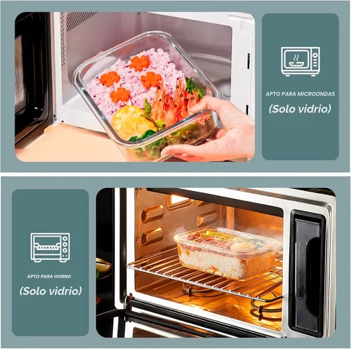 Vista 4 de Paquete de 5 recipientes de vidrio para preparación de comidas de 30 onzas, 2 compartimentos, recipientes de almacenamiento de alimentos de vidrio