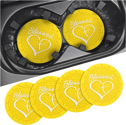 Vista 7 de AICEL Paquete de 4 posavasos para automóvil, inserto para portavasos de PVC suave de 7 cm, tapete antideslizante y a prueba de golpes cristiano