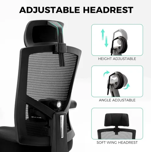 Vista 4 de Silla de oficina grande y alta de 700 libras con cojín ergonómico ancho y grueso, silla de escritorio de malla de gran tamaño con lumbar ajustable