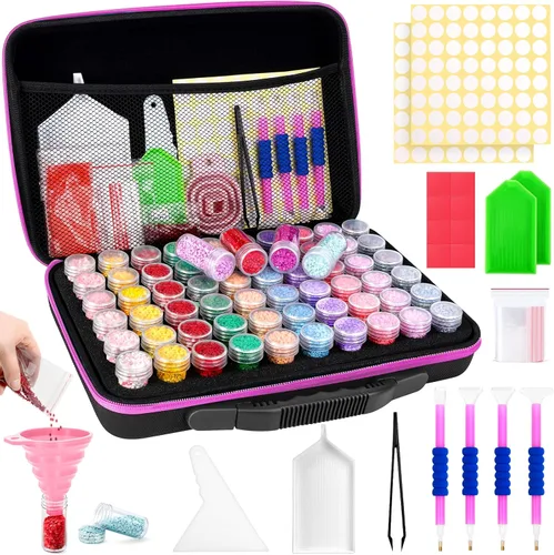 Vista 12 de FUNDAFUL Contenedores de almacenamiento de pintura de diamante, 60 ranuras para accesorios y herramientas de arte de diamante, organizador de arte