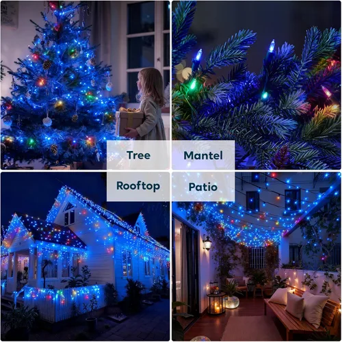 Vista 8 de Joiedomi Luces LED azules de Navidad, 100 mini luces de hadas con alambre verde de 26.4 pies, decoración de iluminación para interiores, exteriores