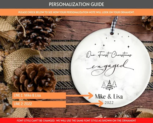 Vista 5 de Cozzies Adorno de Navidad personalizado, nuestro primer regalo de compromiso de Navidad, regalo de boda