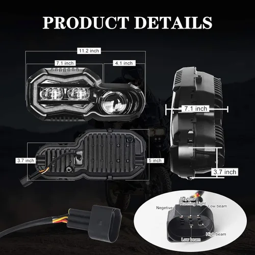 Vista 6 de AUDEXEN - Conjunto de faros LED de 200W con ojos de ángel DRL de haz alto/bajo compatible con BMW F800GS F800GS Adventure F700GS F650GS