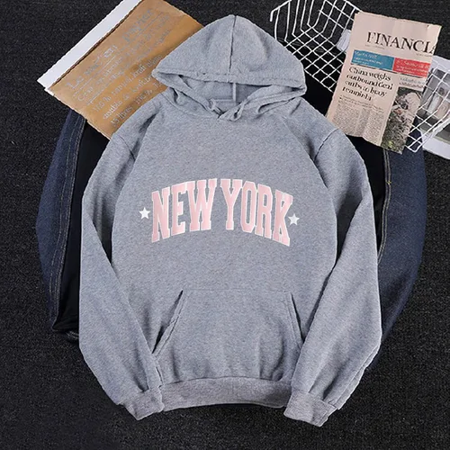 Vista 2 de BLUBUKLKUN Nueva York - Sudadera con capucha para mujer, cuello redondo, con gráficos, Y2K a la moda, larga