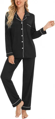 Vista 20 de Leikar Button Up Pajamas For Women Long Sleeve Viscose Soft Pjs Lounge bean paste
