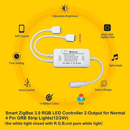 Vista 2 de GIDEALED Paquete de 2 controladores LED inteligentes ZigBee 3.0 de 2 salidas para tiras RGB de 4 pines regulables compatibles con Hub Bridge, Amazon