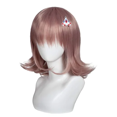 Vista 2 de Peluca con horquilla de avión para cosplay y contras rosa corto