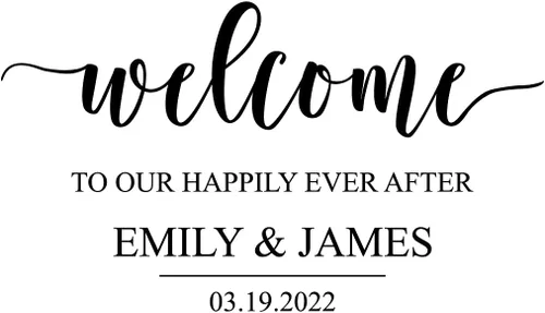Vista 4 de Calcomanía artística de vinilo – Bienvenido a Our Happily Ever After – 17 x 30 pulgadas – Bonita y elegante felicitación de boda, novia, novio