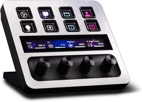 Vista 8 de MightySkins - Piel de fibra de carbono compatible con Elgato Stream Deck + - Morado sólido Acabado de fibra de carbono texturizado protector