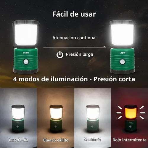 Vista 3 de Lepro Linterna de Campamento, LED Alimentada por Batería con 1500LM, 4 Modos de Luz, Luz Impermeable para Tienda, Linterna con Luz para Huracán, Luz