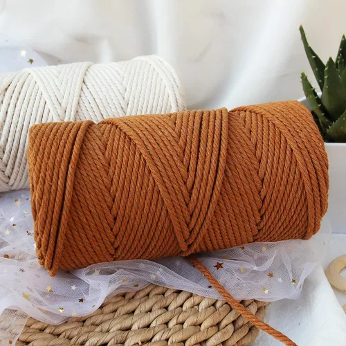 Vista 6 de Cordón de macramé de 0.079 pulgadas x 220 yardas, color caramelo, cuerda de macramé de algodón natural, 4 hebras trenzadas para colgar en la pared