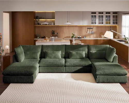 Vista 60 de Sofá Modular de Tamaño Grande, Sofá Seccional de Chenilla Cloud Extra Profundo con Chaise Otomana, Sofá Cama de Chenilla Esponjosa de 5 Asientos
