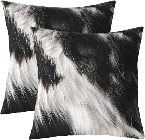 Vista 7 de Juego de 2 fundas de almohada con estampado de piel de vaca de 16"x16", fundas de cojín de piel de vaca para sala de estar, dormitorio, casa