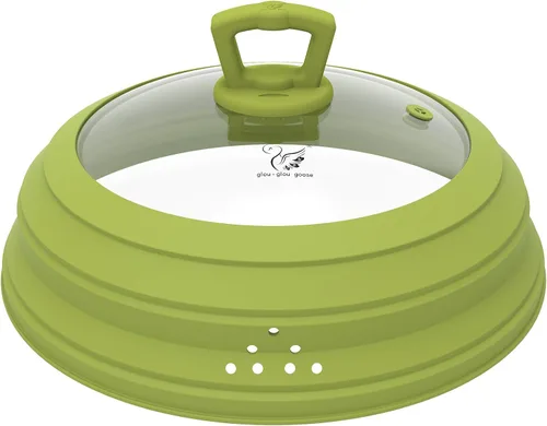 Vista 10 de Tapa protectora de salpicaduras de vidrio ventilado para microondas, con silicona plegable para alimentos como placa de cubierta de olla de 10.8