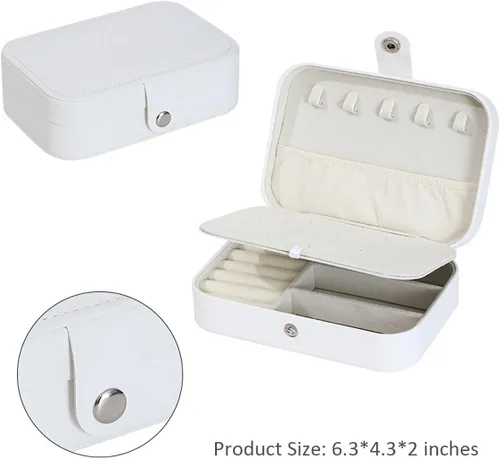 Vista 3 de RT&BS Small Travel Jewelry Case, Travel Jewelry Boxes for Women Girls, Small Jewelry Organizer Box, Valentine's Day Gift (White)