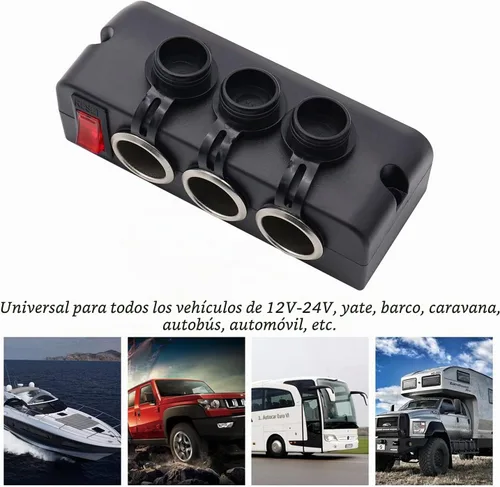 Vista 4 de Divisor de encendedor de cigarrillos de 3 enchufes, adaptador de toma de corriente de 12V con interruptores LED de encendido/apagado para automóvil