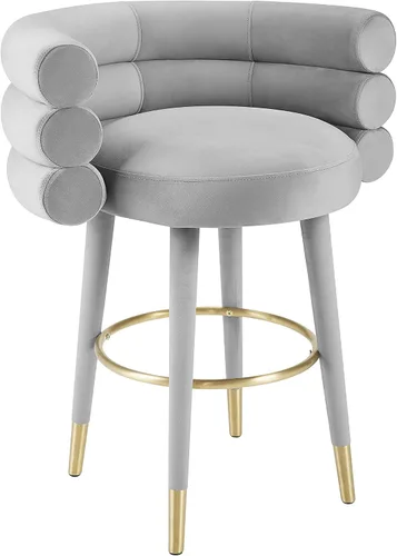 Vista 9 de Tov Furniture Betty - Taburete tapizado de terciopelo con patas de punta dorada (negro)