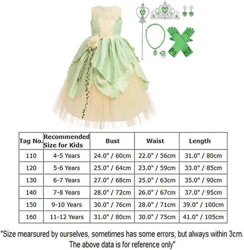 Vista 7 de Disfraz de princesa para niñas, fiesta de cumpleaños, vestido de hada para niñas, Halloween, cosplay, vestido de Tiana, vestido de fiesta de manga