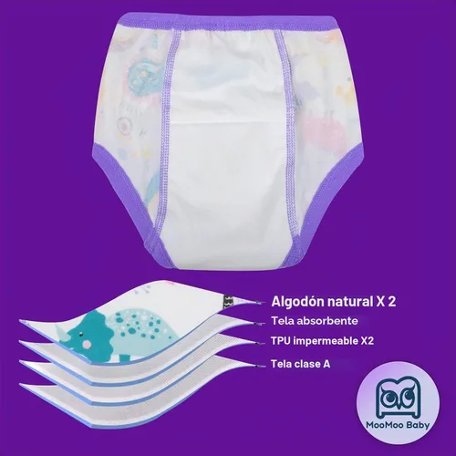 Vista 3 de MooMoo Baby Paquete de 8 pares de ropa interior de entrenamiento para ir al baño de algodón absorbente para niños y niñas, tallas 2T a 9T Flor
