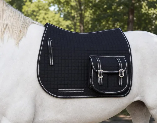 Vista 2 de CHALLENGER Horse English Quilted Fleece Padded Dressage Saddle Pad with Pockets 72121-124