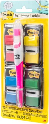 Vista 3 de Post-it Banderas, 1 x 1.7 pulgadas, multicolor, 4 dispensadores, 50 banderas/dispensador