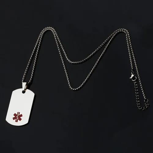 Vista 4 de Collar de alerta médica, etiqueta grabada con láser, grabado personalizado, etiqueta de identificación de acero inoxidable, colgante para hombres