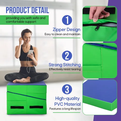 Vista 4 de Colchoneta de gimnasia inclinada, esterilla de yoga para gimnasio en casa, alfombrilla de ejercicio plegable con superficie de poliuretano Azul