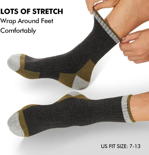 Vista 5 de Calcetines de lana merino para hombre, 6 pares de calcetines acolchados cálidos que absorben la humedad para exteriores, senderismo, trabajo