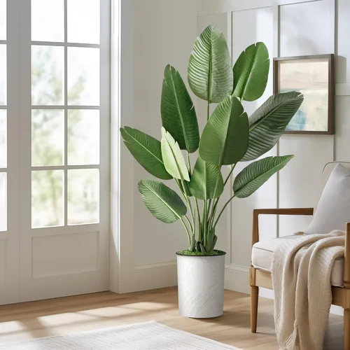 Vista 14 de SIGNWIN - Árbol artificial en moderna maceta con efecto de granito, ave del paraíso artificial de seda para decoración del hogar en interiores