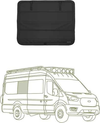 Vista 4 de Cubierta opaca aislante para ventana diseñada para Ford Transit alto/medio, borde de plástico completo de 130 pulgadas de longitud, ventana trasera