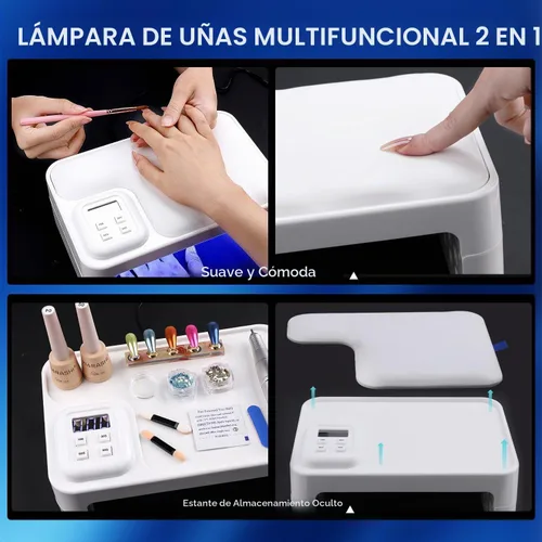 Vista 4 de Lámpara de uñas UV de 200 W, plegable, lámparas UV para uñas de gel, 4 ajustes de temporizador, sensor automático, lámpara LED profesional de uñas