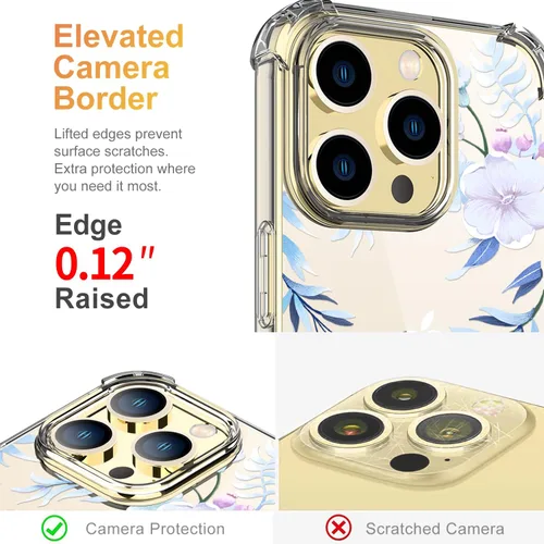 Vista 4 de Funda con diseño de patrón de flores diseñada para iPhone 13 Pro Max [con protector de pantalla], funda transparente floral para teléfono de mujer a
