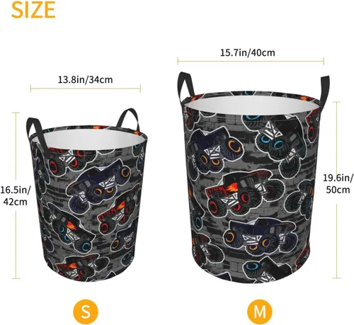 Vista 5 de Monster Truck - Cesta redonda para ropa sucia, para niños, cesta de almacenamiento para juguetes, organizador de ropa, para el hogar, baño