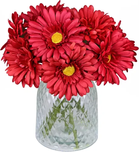 Vista 17 de TOPIA Margaritas africanas artificiales, margaritas africanas, flores de seda, gerberas artificiales, paquete de 10 unidades (negro)