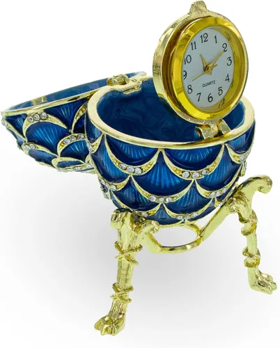 Vista 7 de Huevo de Pascua imperial inspirado en la piña esmaltada azul con reloj