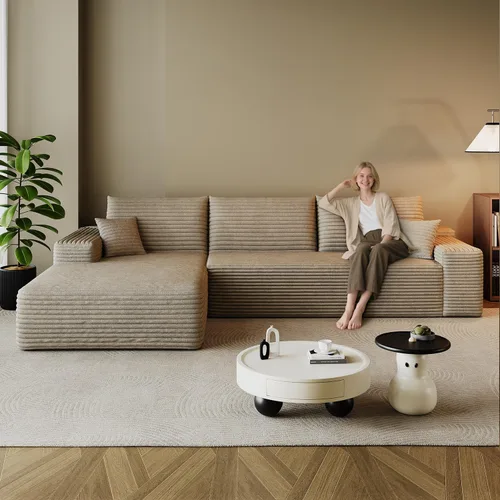 Vista 22 de Sofá modular en forma de L de 96 pulgadas con diván, moderno y cómodo sofá de pana para sala de estar, sofá de espuma viscoelástica, no requiere
