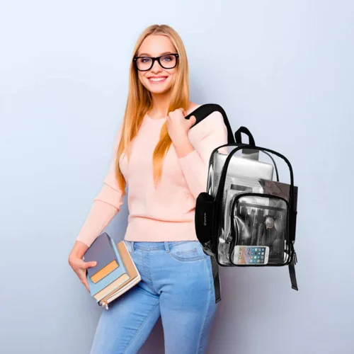 Vista 3 de TENDYCOCO Mochilas transparentes resistentes con correa reforzada, bolsa transparente aprobada para estadios, mochila transparente para estadios
