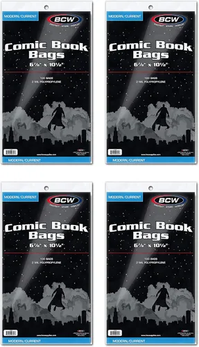 Vista 8 de BCW Bolsas de cómics actuales y modernas, 100 unidades, bolsas de cómics modernas sin ácidos para problemas actuales, exteriores de 6 7/8 x 10 1/2