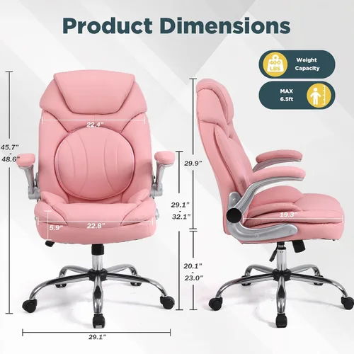 Vista 2 de Cómoda silla de escritorio de oficina rosa con brazos soporte 9318-3 Rosa (click-2 soporte lumbar)