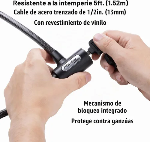 Vista 3 de Master Lock 8364DCC Candado de cable para bicicleta con llave, 1.5 m de largo, Negro