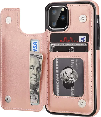 Vista 12 de OT ONETOP - Funda tipo cartera para iPhone 11 Pro con tarjetero y ranuras para tarjetas, doble cierre magnético y funda duradera a prueba de golpes