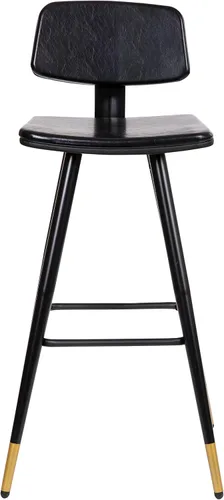 Vista 5 de Flash Furniture Kora Taburetes de bar de respaldo bajo de grado comercial, tapicería LeatherSoft negra, marco de hierro negro, reposapiés integrado