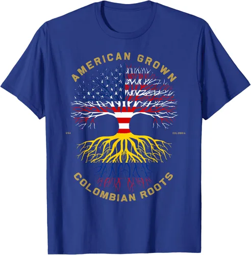Vista 19 de Camiseta de regalo con la bandera de Estados Unidos con árbol de raíces colombianas